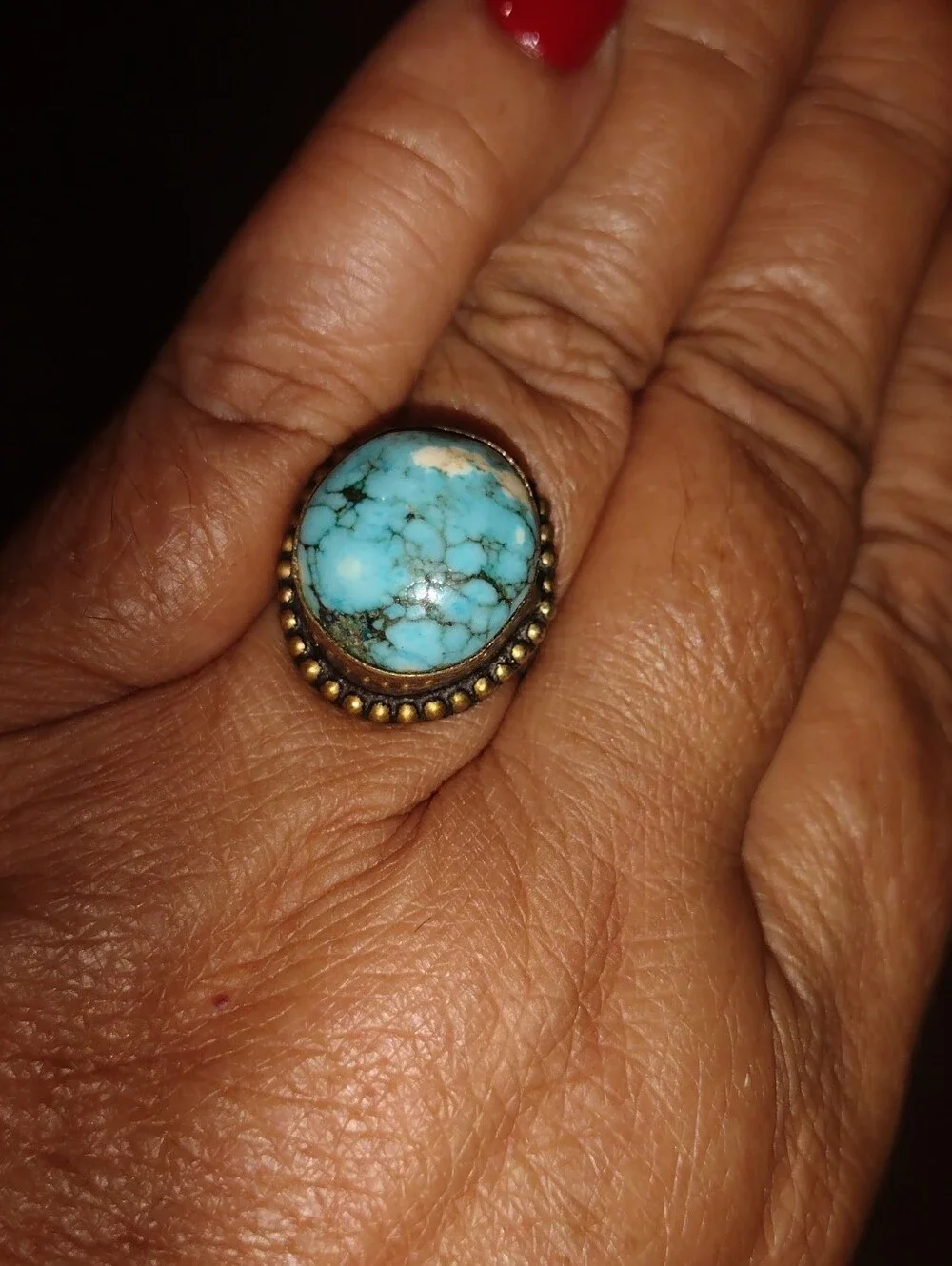 Turquoise Cabochon Ring with  Beaded Halo - Women Jewelry